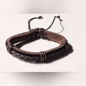 Men's bracelet leather layered brown new d43